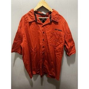 Harley Davidson Men Short Sleeve Button Up Orange Shirt Size XXL